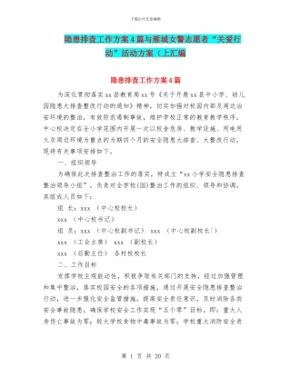 隐患排查工作方案4篇与雁城女警志愿者“关爱行动”活动方案(上汇编