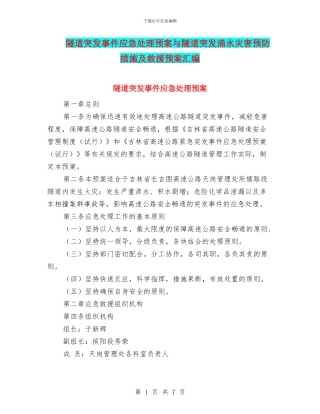 隧道突发事件应急处理预案与隧道突发涌水灾害预防措施及救援预案汇编