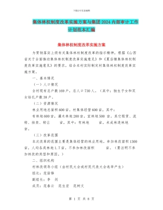 集体林权制度改革实施方案与集团2024内部审计工作计划范本汇编