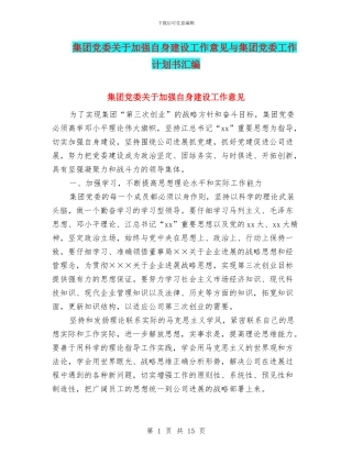 集团党委关于加强自身建设工作意见与集团党委工作计划书汇编