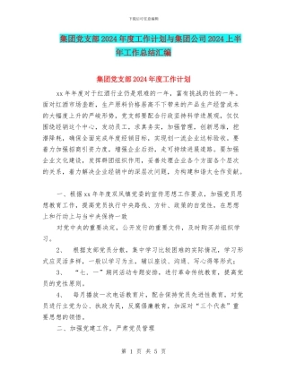 集团党支部2024年度工作计划与集团公司2024上半年工作总结汇编