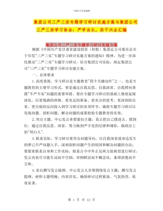 集团公司三严三实专题学习研讨实施方案与集团公司三严三实学习体会：严字当头