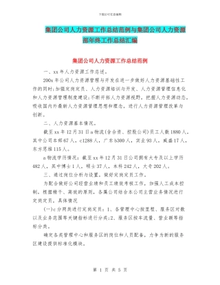 集团公司人力资源工作总结范例与集团公司人力资源部年终工作总结汇编
