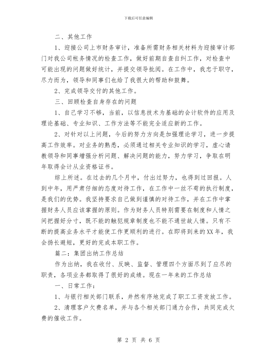 集团出纳工作总结与集团员工个人年度小结汇编_第2页