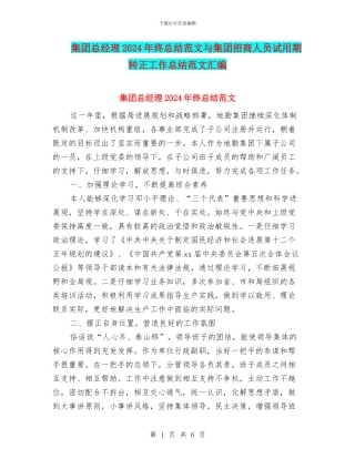 集团总经理2024年终总结范文与集团招商人员试用期转正工作总结范文汇编
