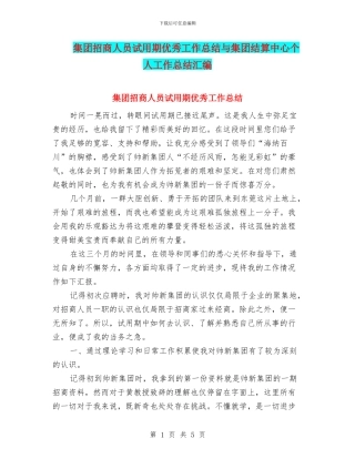 集团招商人员试用期优秀工作总结与集团结算中心个人工作总结汇编