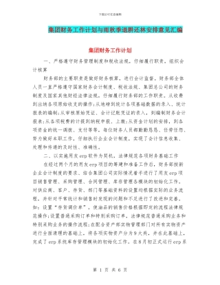 集团财务工作计划与雨秋季退耕还林安排意见汇编