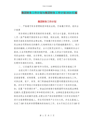 集团财务工作计划与集团财务工作计划2024汇编
