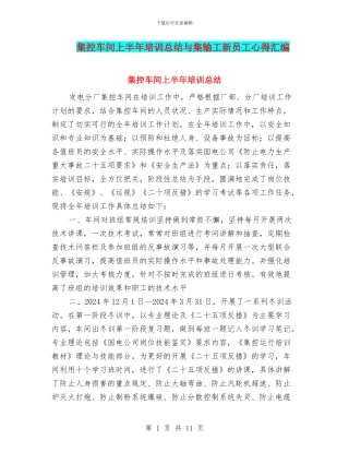 集控车间上半年培训总结与集输工新员工心得汇编
