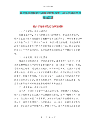 青少年造林绿化行动事迹材料与青干班充电培训学习总结汇编