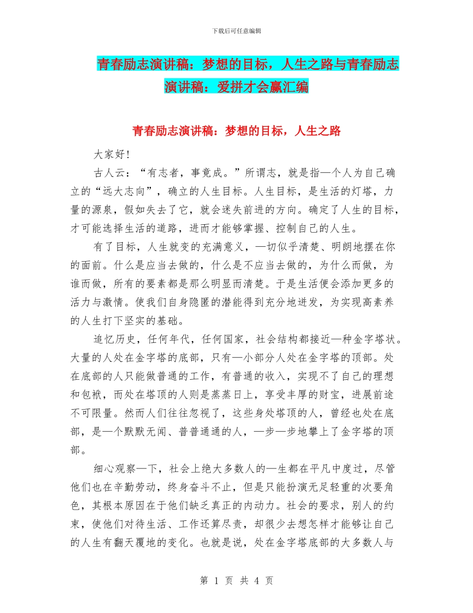 青春励志演讲稿：梦想的目标_第1页