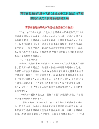 青春在前进的风帆中飞扬与青春的使命创先争优精彩演讲稿汇编