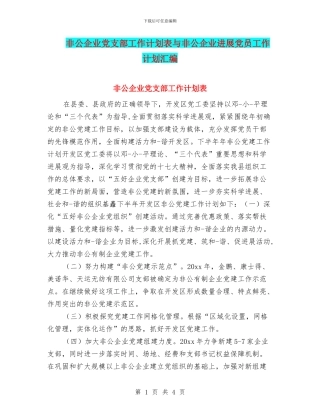 非公企业党支部工作计划表与非公企业发展党员工作计划汇编
