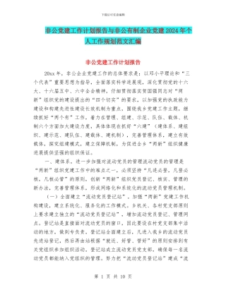 非公党建工作计划报告与非公有制企业党建2024年个人工作规划范文汇编