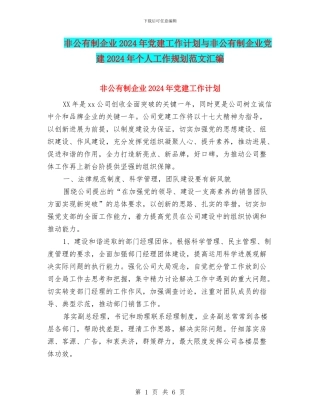 非公有制企业2024年党建工作计划与非公有制企业党建2024年个人工作规划范文汇编