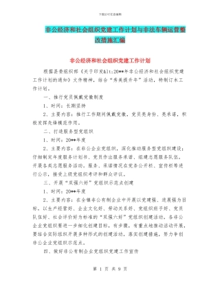 非公经济和社会组织党建工作计划与非法车辆运营整改措施汇编
