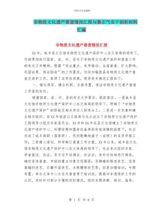 非物质文化遗产普查情况汇报与靠正气实干剖析材料汇编