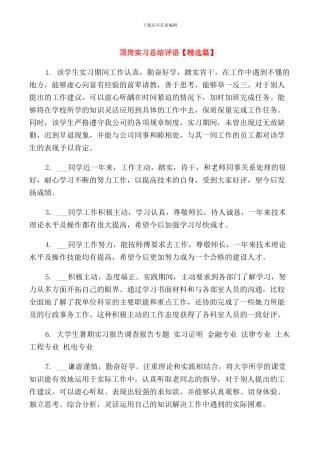 顶岗实习总结评语