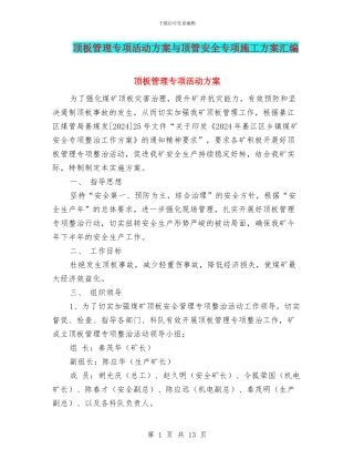 顶板管理专项活动方案与顶管安全专项施工方案汇编