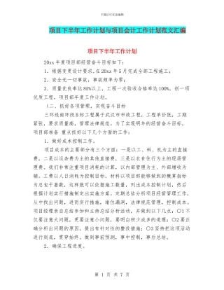 项目下半年工作计划与项目会计工作计划范文汇编