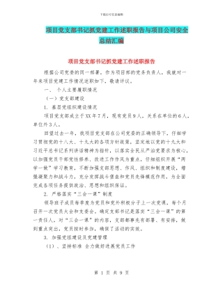 项目党支部书记抓党建工作述职报告与项目公司安全总结汇编