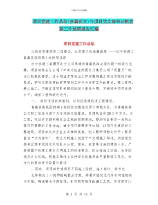 项目党建工作总结与项目党支部书记抓党建工作述职报告汇编