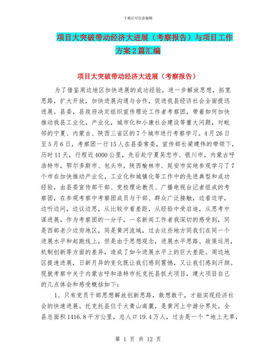 项目大突破带动经济大发展与项目工作方案2篇汇编_第1页