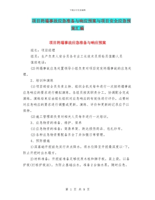 项目坍塌事故应急准备与响应预案与项目安全应急预案汇编
