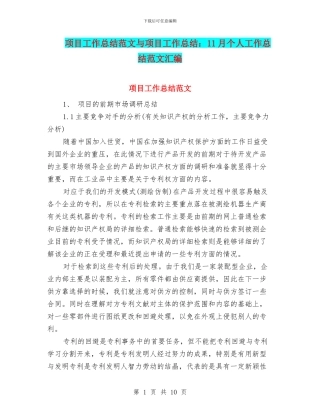 项目工作总结范文与项目工作总结：11月个人工作总结范文汇编