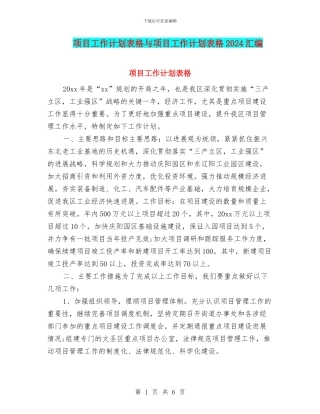 项目工作计划表格与项目工作计划表格2024汇编
