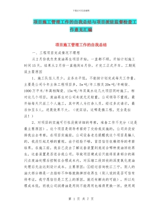 项目施工管理工作的自我总结与项目派驻监督检查工作意见汇编