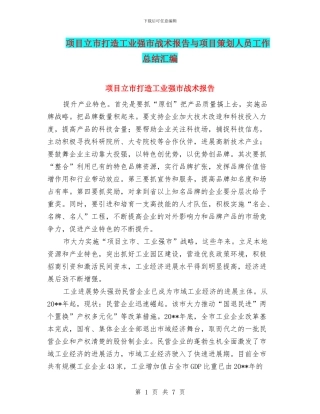 项目立市打造工业强市战术报告与项目策划人员工作总结汇编