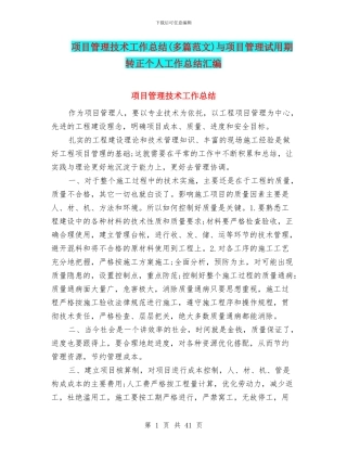 项目管理技术工作总结与项目管理试用期转正个人工作总结汇编