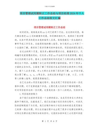 项目管理试用期转正工作总结与项目经理2024年个人工作总结范文汇编