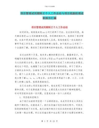 项目管理试用期转正个人工作总结与项目组副经理述职报告汇编