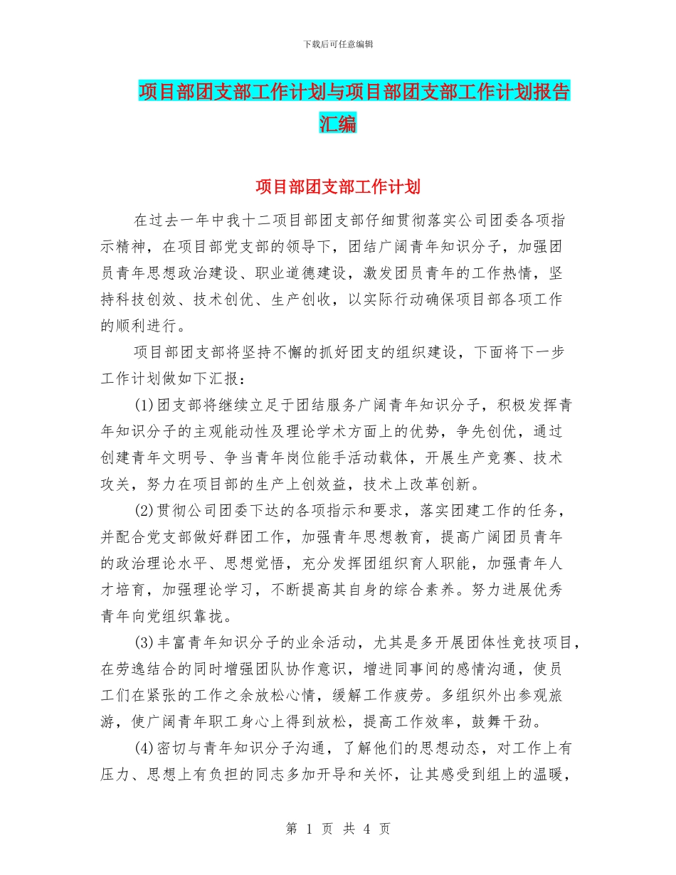 项目部团支部工作计划与项目部团支部工作计划报告汇编_第1页