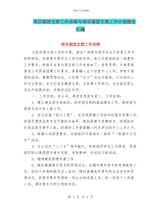 项目部团支部工作安排与项目部团支部工作计划报告汇编