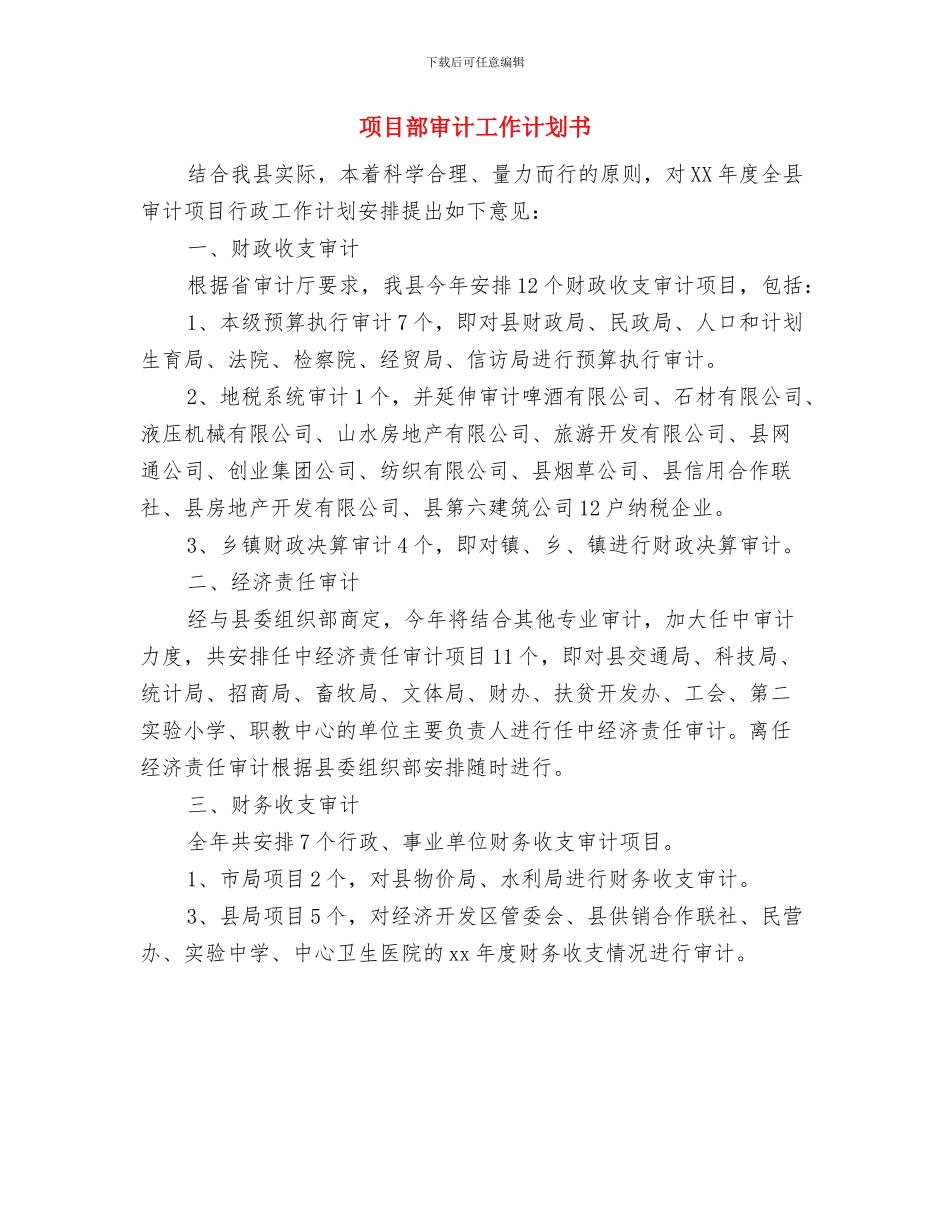 项目部审计周工作计划与项目部审计工作计划书汇编_第2页