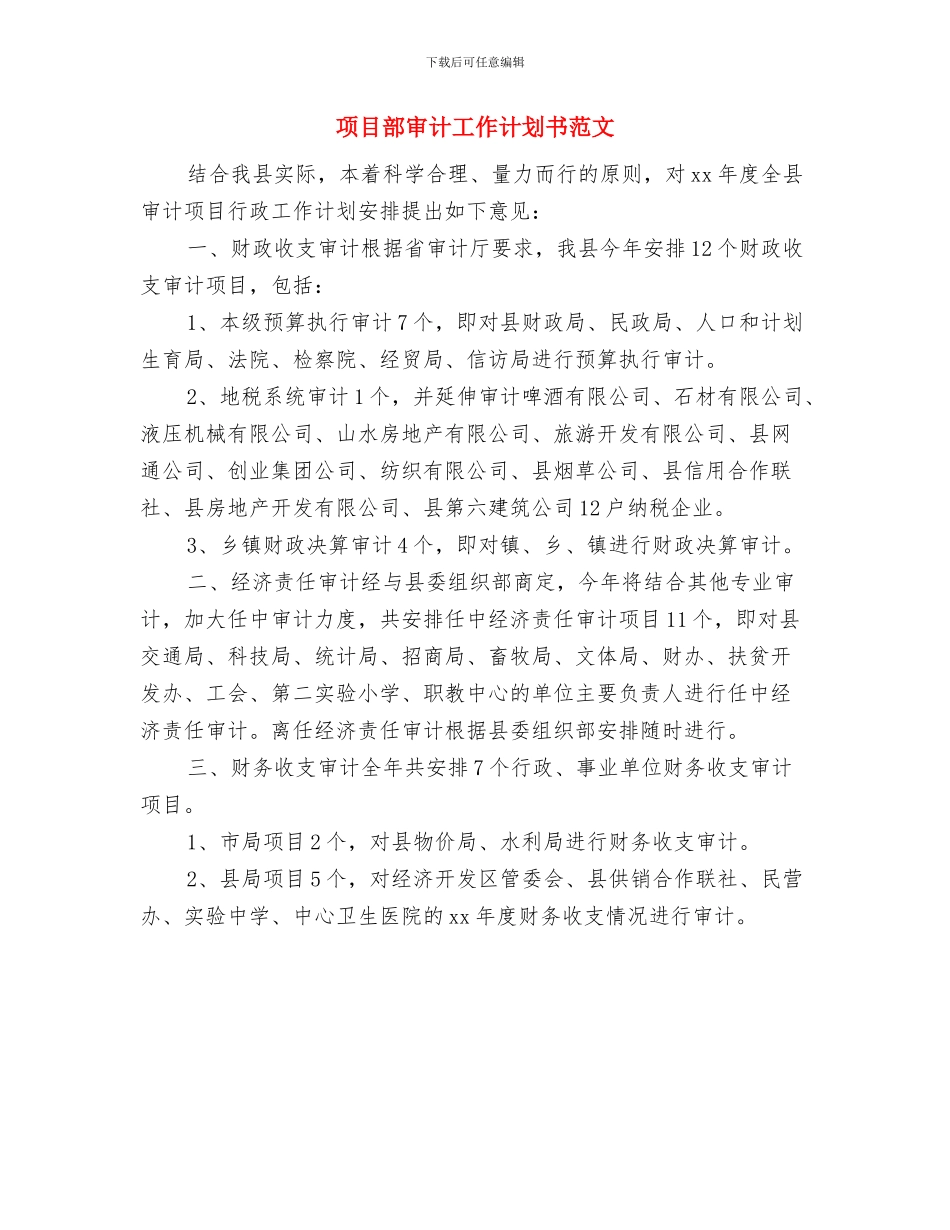 项目部审计工作计划书2024年度与项目部审计工作计划书范文汇编_第2页