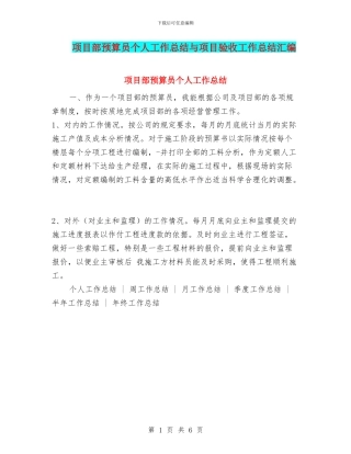 项目部预算员个人工作总结与项目验收工作总结汇编