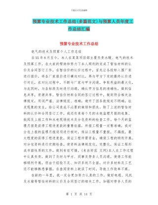 预算专业技术工作总结与预算人员年度工作总结汇编