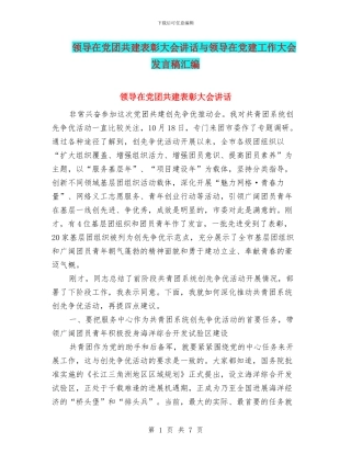 领导在党团共建表彰大会讲话与领导在党建工作大会发言稿汇编