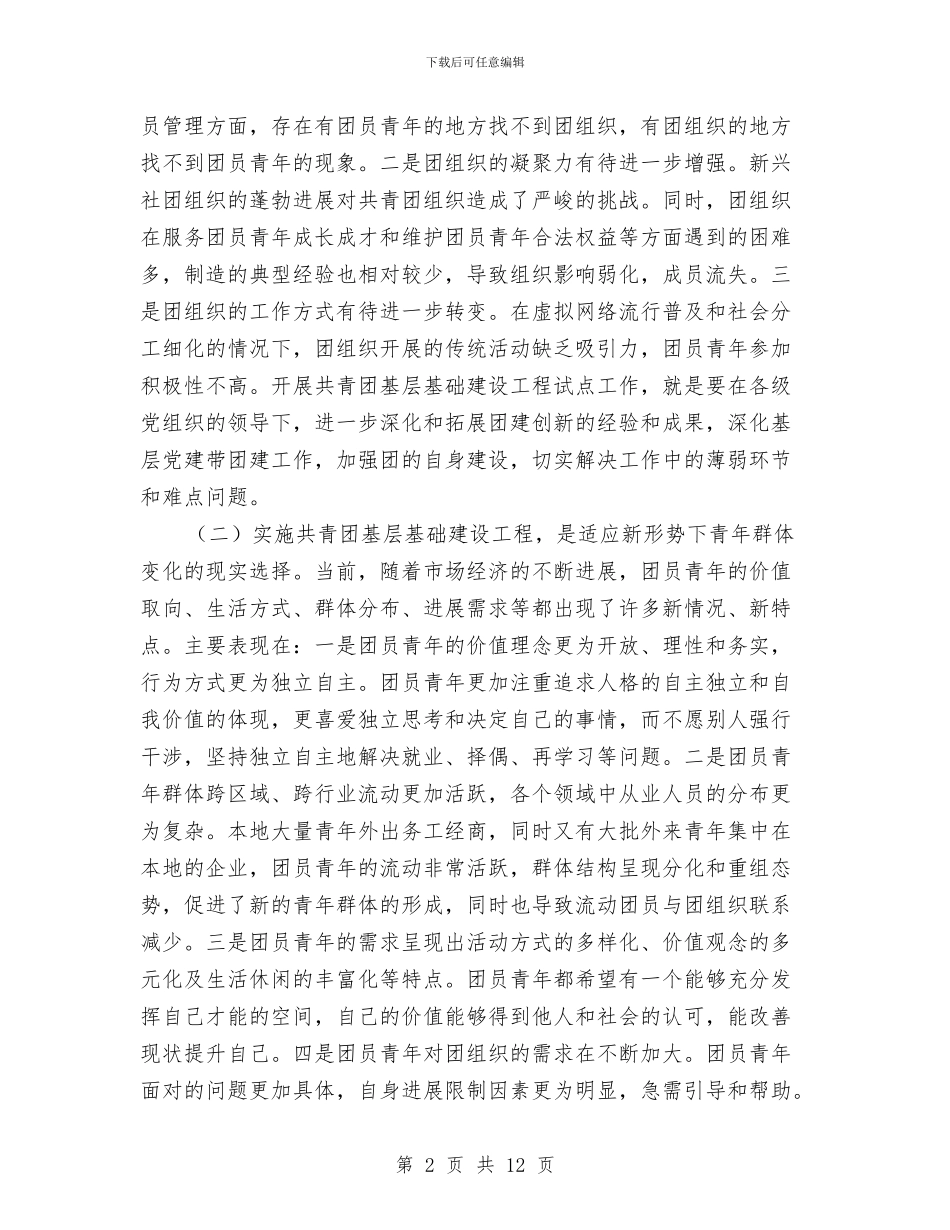 领导在共青团基层基础建设动员会讲话与领导在创建县区工作会上讲话汇编_第2页