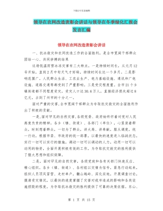 领导在农网改造表彰会讲话与领导在冬季绿化汇报会发言汇编