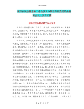 领导在民政暨老龄工作会发言与领导在民族团结是基础会议上发言汇编
