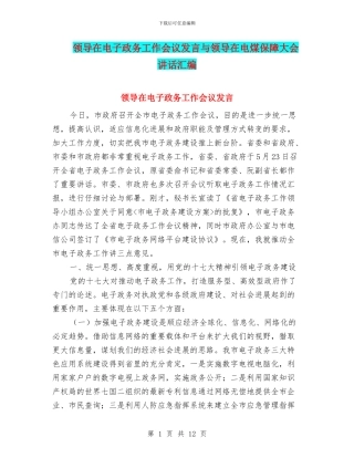领导在电子政务工作会议发言与领导在电煤保障大会讲话汇编