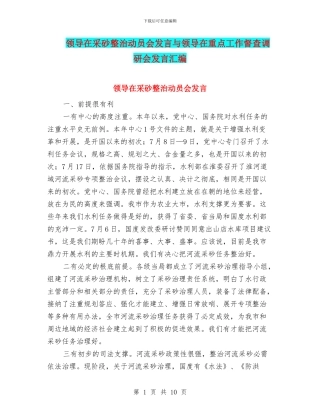 领导在采砂整治动员会发言与领导在重点工作督查调研会发言汇编