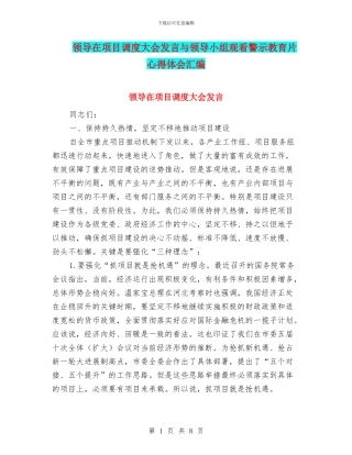 领导在项目调度大会发言与领导小组观看警示教育片心得体会汇编