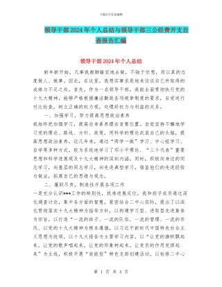 领导干部2024年个人总结与领导干部三公经费开支自查报告汇编