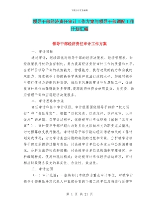 领导干部经济责任审计工作方案与领导干部调配工作计划汇编